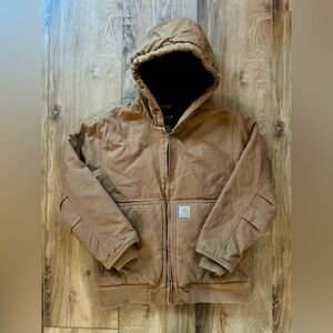Carhartt Youth Quilted Lined Insulated Duck Canvas Hooded Jacket Brown Youth M